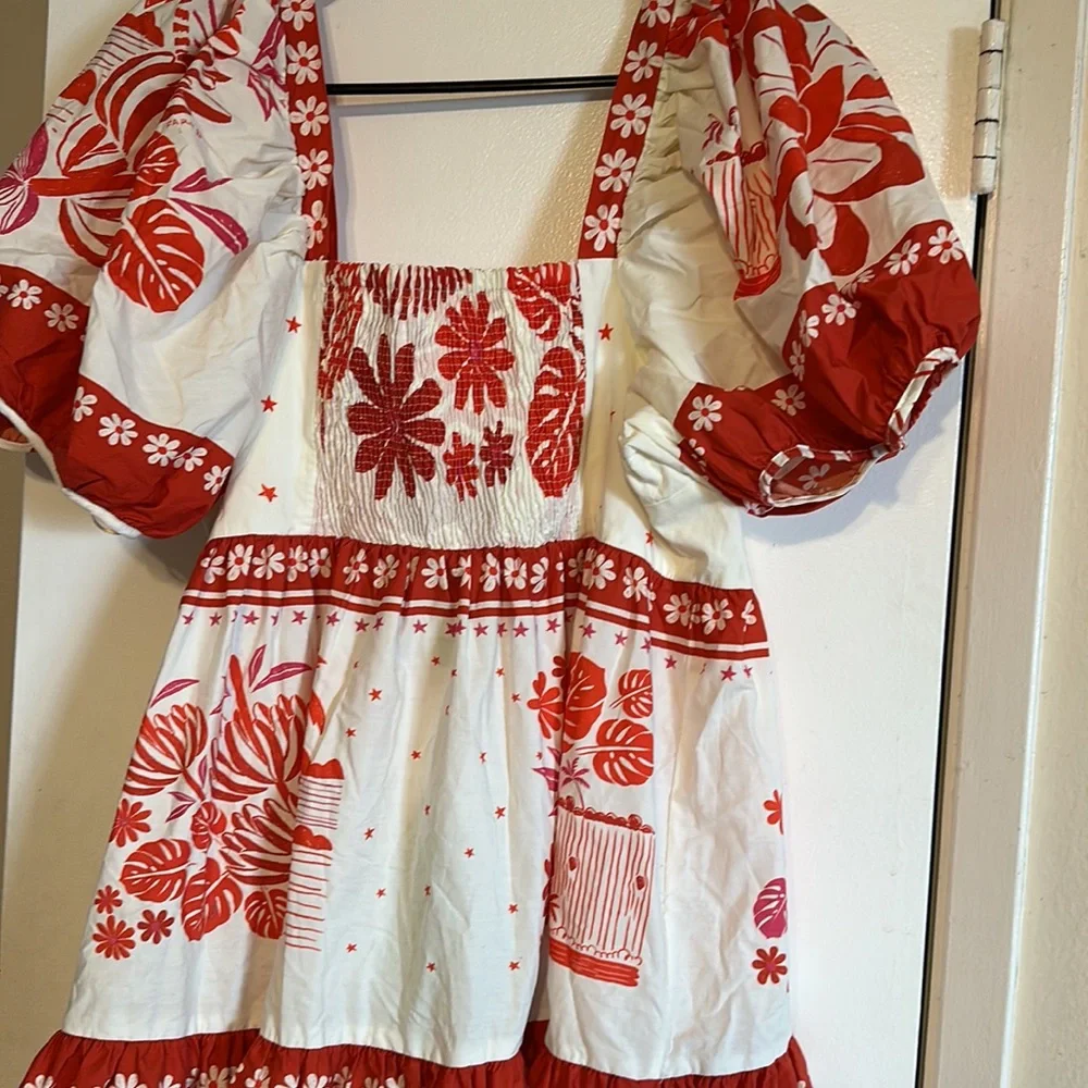 FARM Rio White Midi Dress with Red Floral Print - Picture 4 of 5